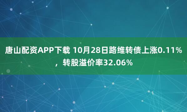 唐山配资APP下载 10月28日路维转债上涨0.11%，转股溢价率32.06%