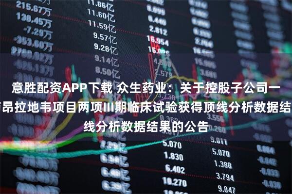 意胜配资APP下载 众生药业：关于控股子公司一类创新药昂拉地韦项目两项III期临床试验获得顶线分析数据结果的公告